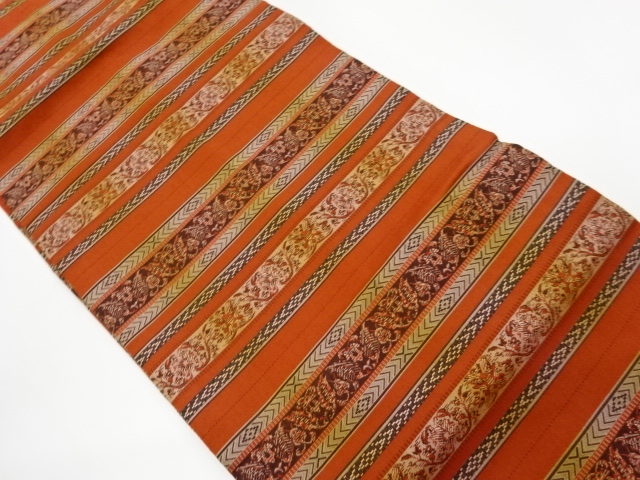 リサイクル　横段に抽象模様織出し名古屋帯